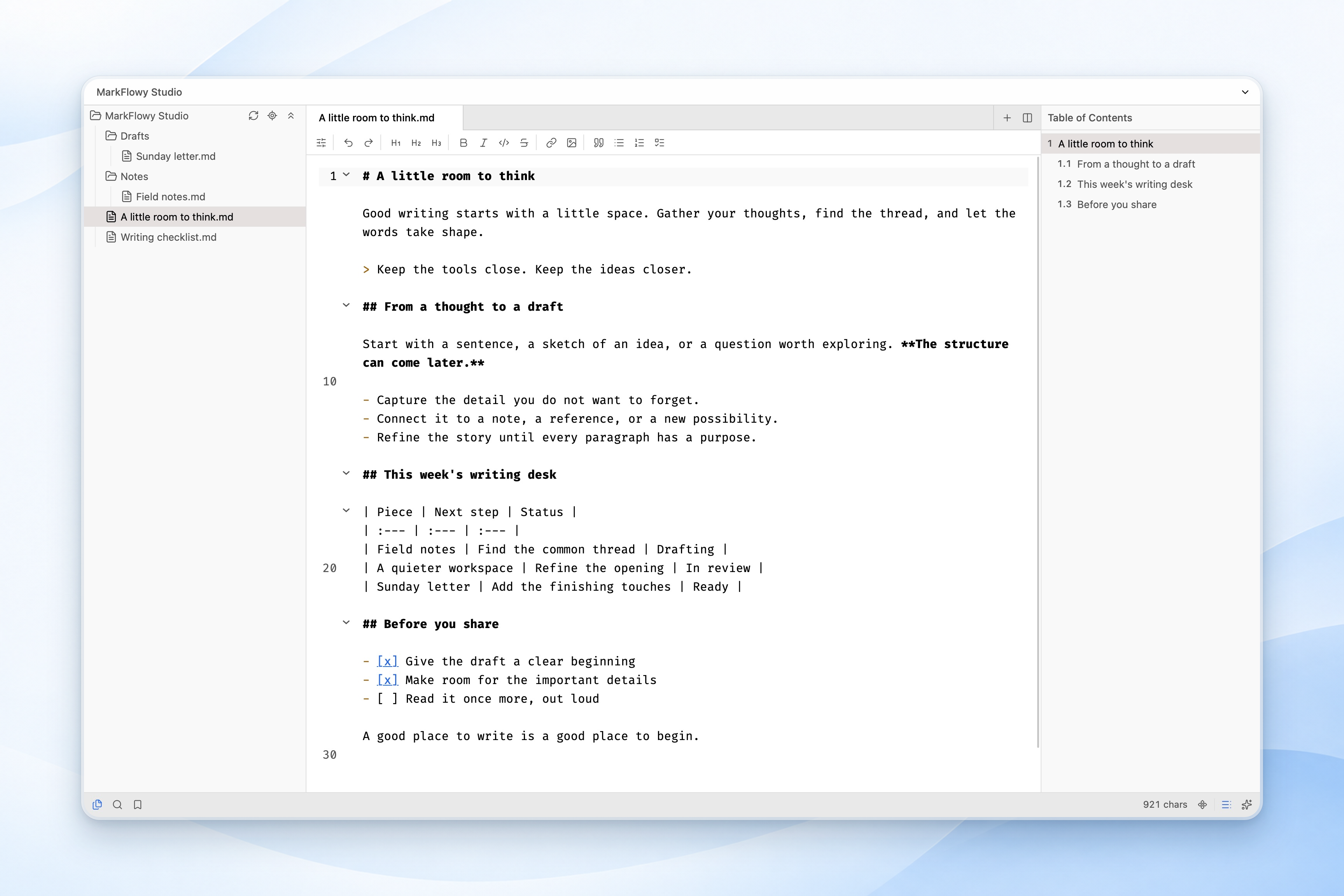 Markdown source editing